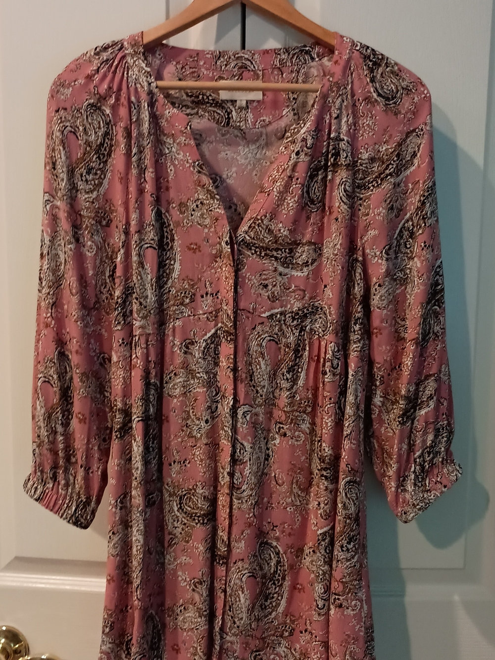 MELLODAY Pink Paisley V-Neck Peasant Blouse